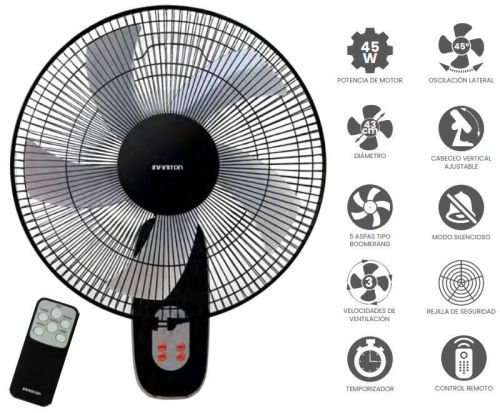 Ventilador de Pared INFINITON con 5 Aspas Negro WNRB405