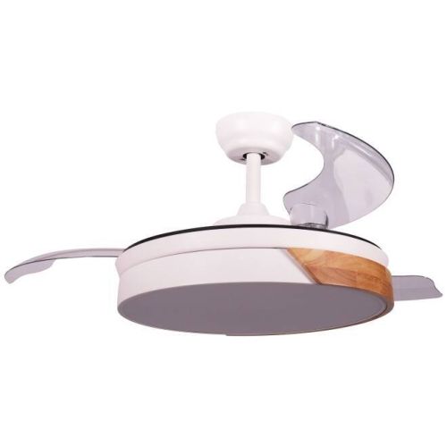 Ventilador de Techo F.M. con Luz y Aspas Ocultas Blanco Madera VR1100