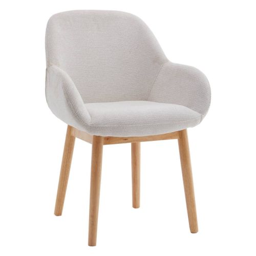 Silla de Comedor con Reposabrazos NÁVIA Tapizada en Tela Blanca