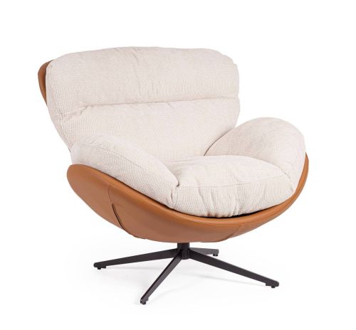 Sillón ADINDA Giratorio 360º en Tela Color Hielo y Cuero 0732239