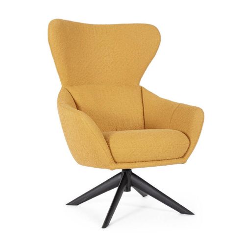 Sillón Giratorio HAILEY con Respaldo Alto y Tapizado Mostaza