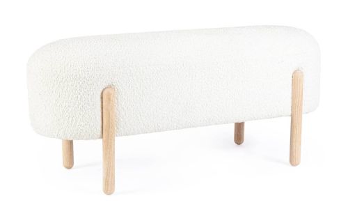 Banco Tapizado Acabado Blanco en Tejido Bouclé y Madera de Abedul 0721655