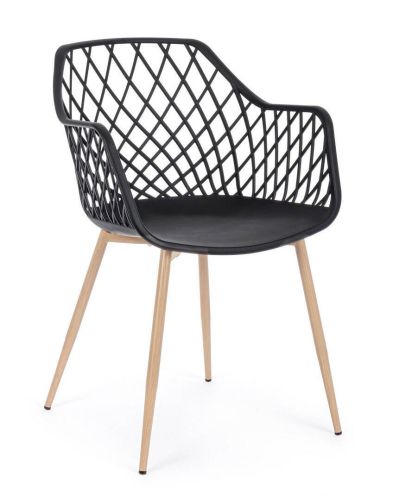 Silla de Comedor OPTIK Patas Efecto Madera y Asiento PP Negro 0733413