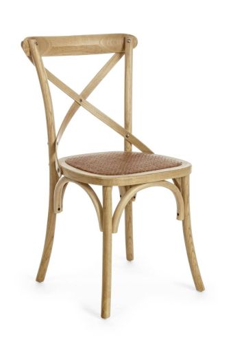 Silla de Comedor CROSS en Madera de Olmo y Ratán Natural 0743654