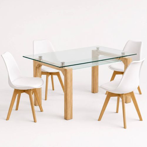 Conjunto Mesa Comedor SENSEI con Cristal y Sillas Blancas