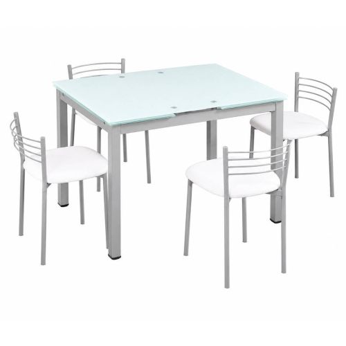 Comedor Completo Mesa y 4 Sillas Cristal Metal y Polipiel