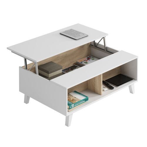Mesa de Centro Elevable ZAIKEN Blanco Brillo/Roble Canadian 0F6633BO