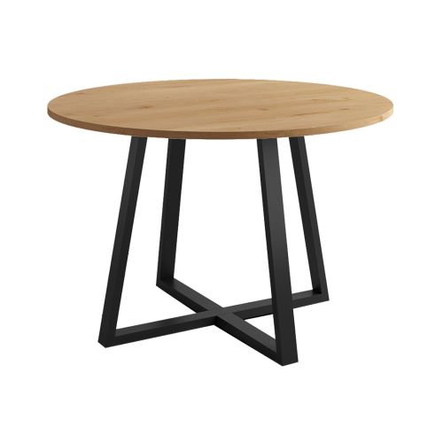 Mesa de Comedor Redonda LUGANO con Patas de Metal Negro y Tablero en Roble CNG049NR