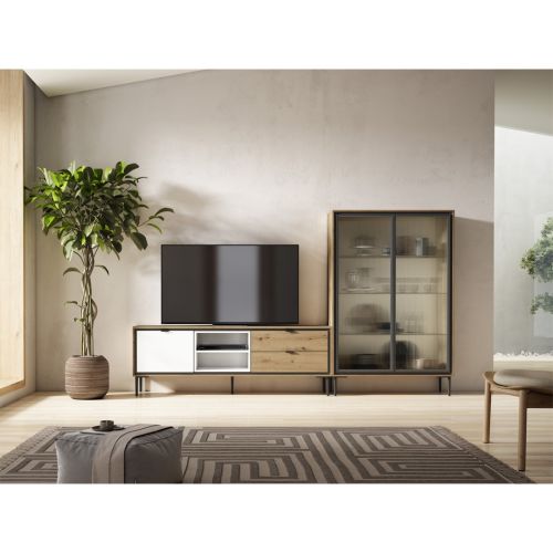 Mueble de TV 180 cm modelo K2 en Acabado Blanco y Amazona