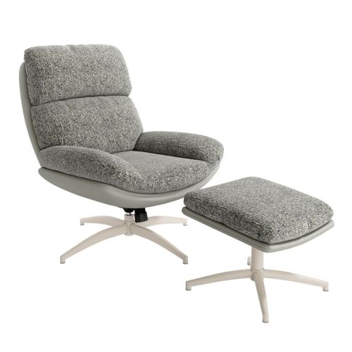 Butaca Giratoria FRESIA con Ottoman en Tela Gris+Tormenta Patas Marfil CG2216GT