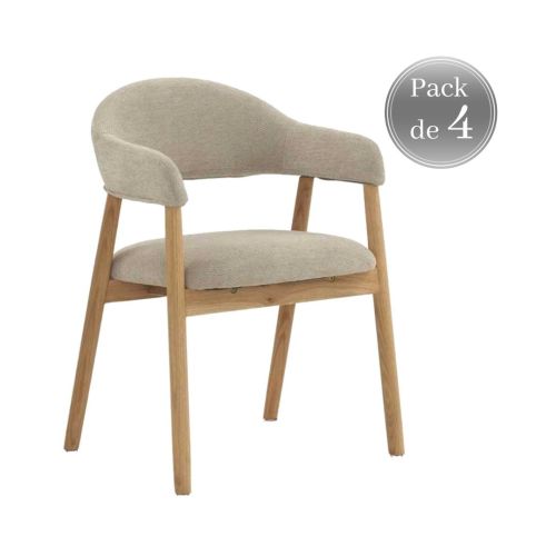 Juego de 4 Sillones GABAR de Estructura de Madera Tapizado en Chenilla Beige 11331