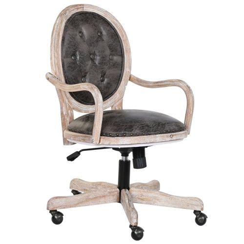 Silla de estructura de abeto-PU con ruedas marrón oscuro acolchada MB-203408