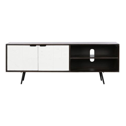 Bajo de TV de 2 Puertas Color Blanco y Estructura de Color Marrón Oscuro con 2 Huecos MB-206313