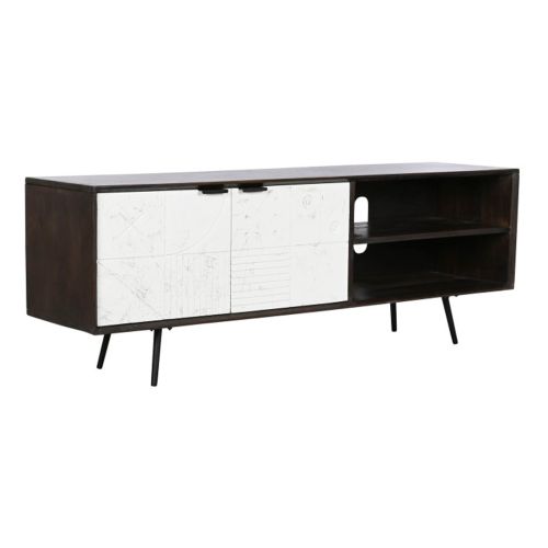 Bajo de TV de 2 Puertas Color Blanco y Estructura de Color Marrón Oscuro con 2 Huecos MB-206313