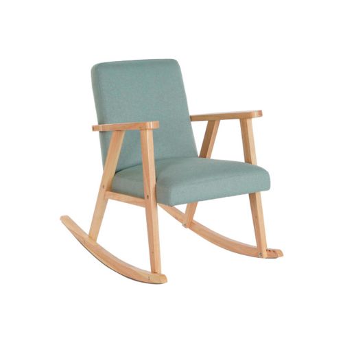 Silla Mecedora de Madera de Haya y MDF Tapizado en Poliéster Color Azul Celeste MB-206410