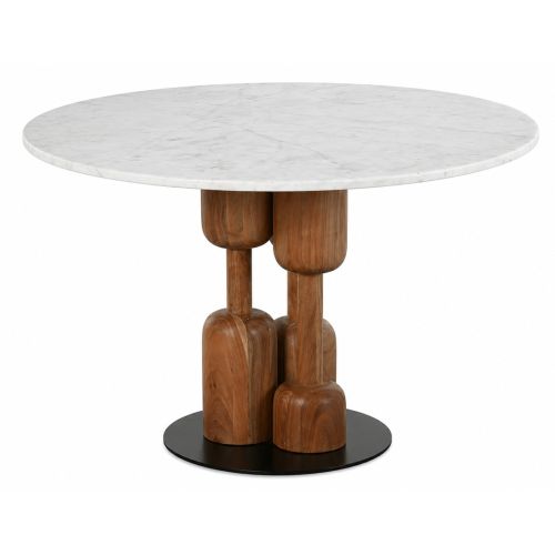 Mesa de Comedor Redonda con Base de Acacia y Tapa de Mármol MB-214717