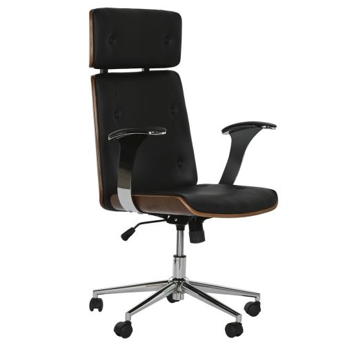 Silla Ejecutiva de Madera con Asiento PU Negro Ruedas y Brazos Metálicos de 108,5 cm MB-215928