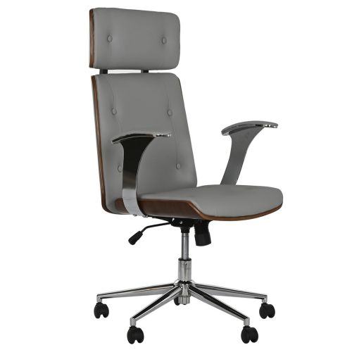 Silla Ejecutiva de Madera con Asiento PU Cinza Ruedas y Brazos Metálicos de 108,5 cm MB-215932