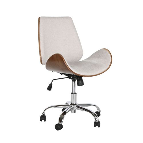 Silla de Oficina de Madera Nogal Tapizada en Poléster Beige MB-221369
