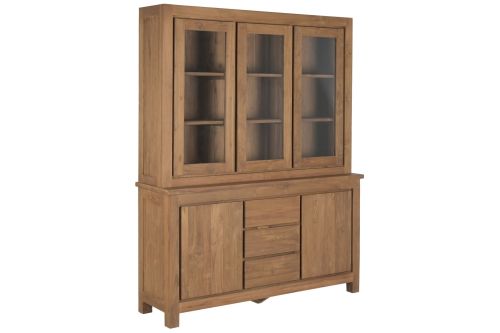 Vitrina de Madera de Teca Reciclada Marrón con Puertas de Cristal