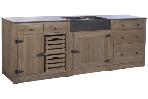 Mueble de Cocina Estructura de Madera de Pino Reciclado 236 cm MB-225996