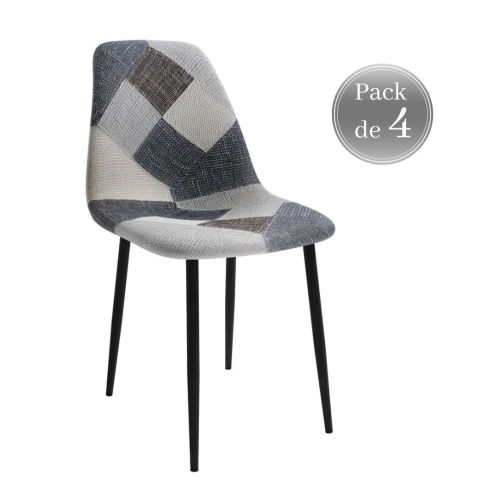 Juego de 4 Sillas BOMBAY Tapizadas Tipo Patchwork con Patas Negras CG1406