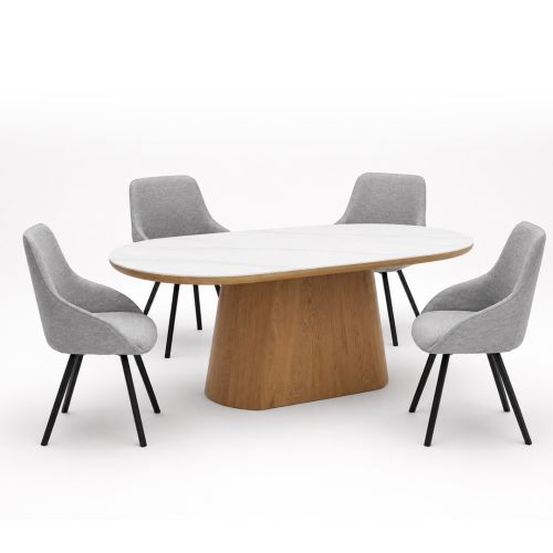 Conjunto Mesa CALACATTA con 4 Sillas Giratorias Modernas