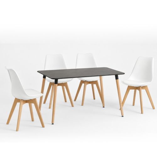 Pack Mesa Negra Dinamarca y 4 Sillas de Cocina Diseño Nórdico