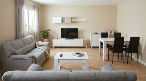 Salón Completo Nórdico ETHNA en Blanco Artik y Roble
