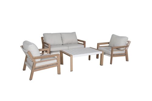 Conjunto de Jardín CÁDIZ color Madera/Blanco y Cojinería Beige