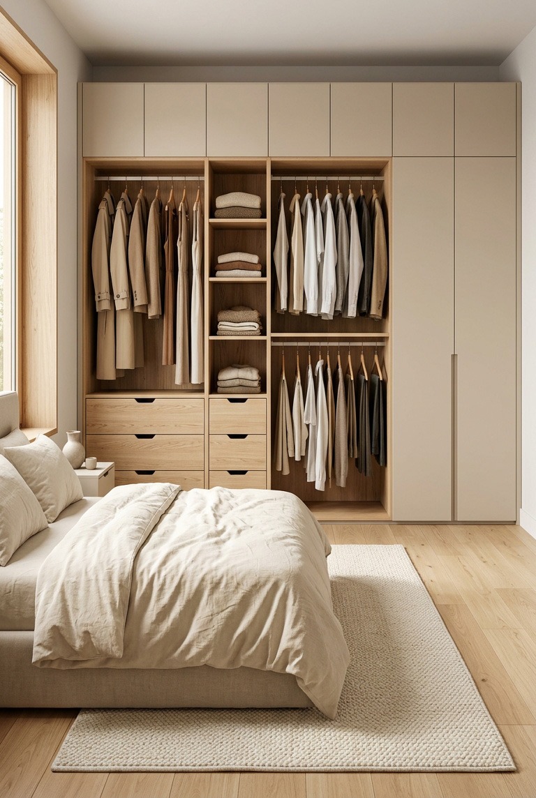 Qué tipo de luz elegir para el dormitorio Dormitorio moderno con iluminación cálida indirecta bajo la cama, apliques de pared y rincón de lectura.