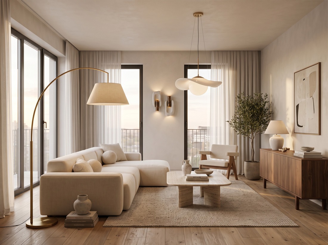 La iluminación como protagonista del salón Salón con comedor abierto donde una lámpara de diseño se convierte en el elemento protagonista de la decoración.