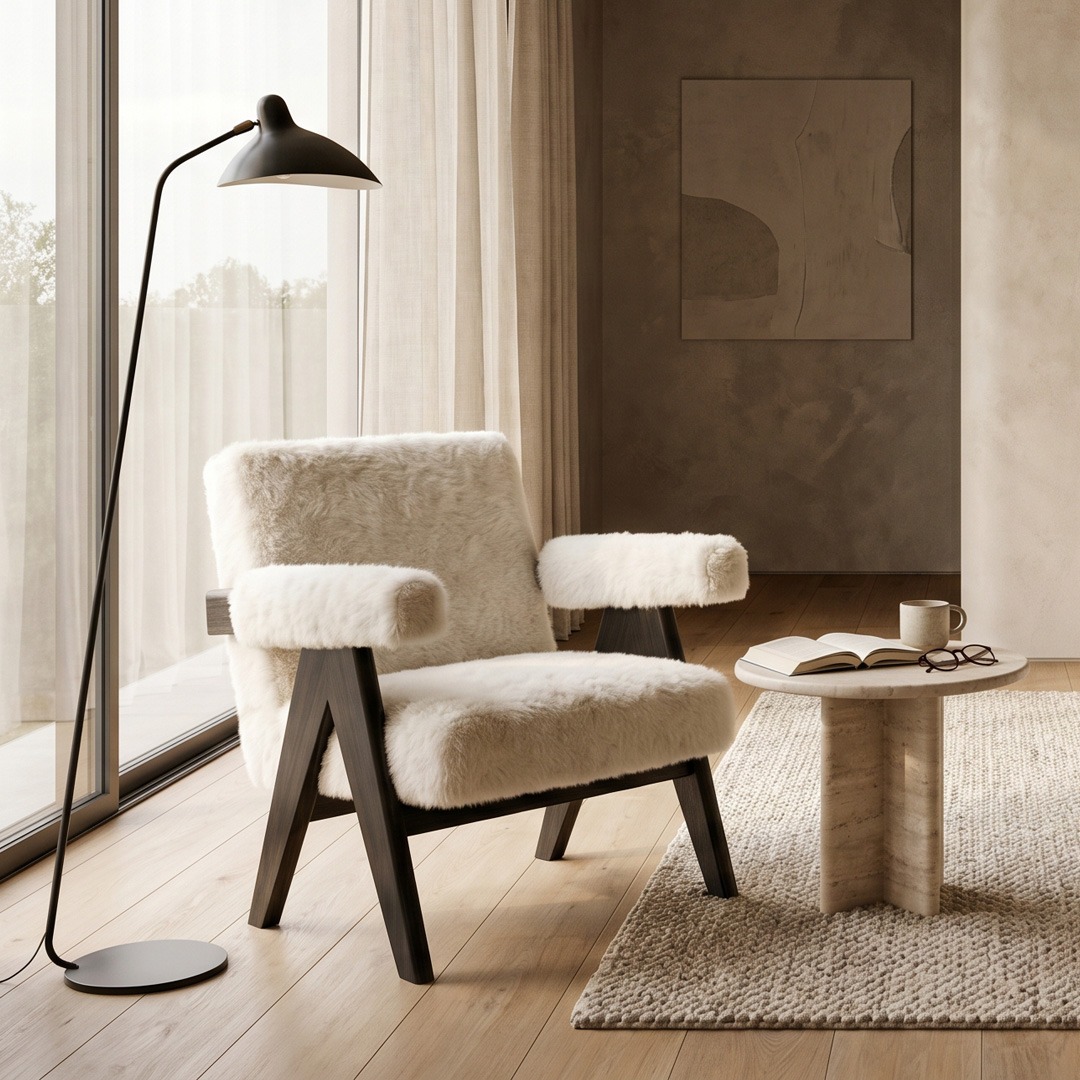 Sofás grises modernos para salón elegante Conjunto de sofás grises tapizados en salón contemporáneo con iluminación cálida y mesa de centro de madera.
