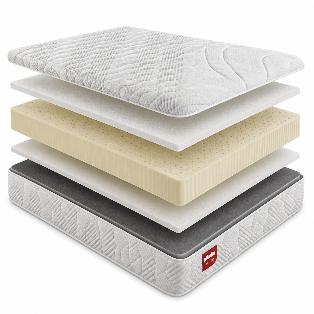 Capas interiores de colchón de látex Composición de colchón de látex con capas de espuma y materiales transpirables para un descanso ergonómico.