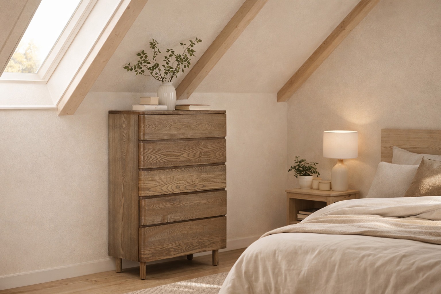 Mueble de TV de madera con frente acanalado en salón contemporáneo Mueble de TV de madera clara con diseño de listones en salón moderno con televisor grande